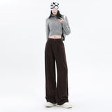 Autumn and Winter New Khaki Chenille Wide-Leg Pants Women's Small Maillard Pleated Casual Straight Long Pants