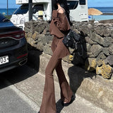 off shoulder  Air Layer off-Shoulder Flared Pants Suit Casual Women's American Style Loose Lazy Style Slimming Elegant Autumn 