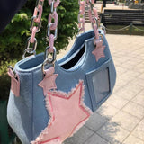 y2k Y2g Denim Often Small Food Volume Transparent Pain Bag 2024 New Sweet Cool Hot Girl Star Portable Shoulder Bag