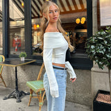 date night outfit Women's Street off-Shoulder Thread Knitted Sexy Long-Sleeved Top for Women