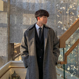 classy outfits men Myq Winter New Men's Retro Plaid Coat Korean Style Couple Mid-Length over-the-Knee Loose Woolen Coat