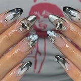 long 24Pcs Halloween Black Ghost Long Ballet False Nails