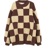 fall sweater Chessboard Plaid Sweater for Women 2024 Autumn and Winter New Design Sense Niche Top Retro Japanese Style Lazy Style Sweater