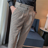 90s fashion men Naples Suit Pants Houndstooth Casual Pants Business Casual Mid-High Waist Fashionable Long Pants Men's Suit Pants