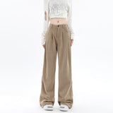 Autumn and Winter New Khaki Chenille Wide-Leg Pants Women's Small Maillard Pleated Casual Straight Long Pants