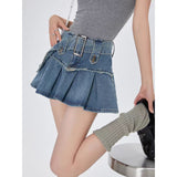 y2k outfits Real Price High Waist Pleated Skirt Summer New Denim Short Skirt Hot Girl Slimming A- line Skirt