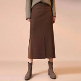 Fall Women's Outfits 2024 Winter New High Waist Pleated Mid-Length over-the-Knee Woolen Split Sheath Skirt for Women