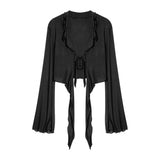 aesthetic halloween costumes Mesh Cardigan Women's Summer French Style Hot Girl Lace-up Bell Sleeve See-through Slimming Top