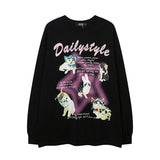 Fall Women's Outfits Retro Cartoon Cute Cat Print Long-Sleeved T-shirt Women's Loose Casual Hip Hop Sweater Bottoming Shirt