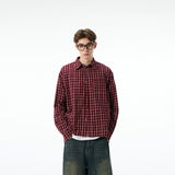 Toleet men’s style Retro Red Plaid Shirt Coat Autumn Men's Loose Long-Sleeved Coat Top