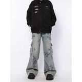 y2k Retro Graffiti Cartoon Jeans Men's Spring and Autumn New Niche Design Loose Straight Wide Leg Slimming Pants Fashion