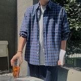 masc outfits Fall Street Style Plaid Shirt Men's Spring and Autumn Korean Style Loose Casual Lapel Shirt Retro Long Sleeve Shirt Jacket