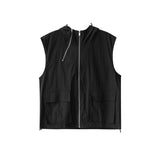 90s fashion men Zipper Hooded Vest Overalls Suit Boys Niche Design Loose Casual Sleeveless T-shirt Trousers Ruan Handsome