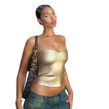 birthday outfit Women's 2024 Summer New Solid Color Casual Tube Top Cropped Sleeveless Bronzing Slim Vest Top