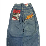 90s streetwear Retro Street Fashion Brand Printed Hiphop Wide-Leg Straight Loose Jeans Men's Design Pants