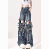 Toleet 90s streetwear Love Knot Knee-Heart Denim Pants