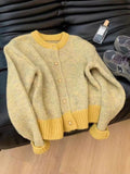 Korean Style Design Contrast Color round Neck Long-Sleeved Knitted Cardigan Women's Autumn and Winter 