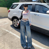 y2k American Retro Low Waist Hot Girl Flared Pants Versatile Slimming Mop Straight Jeans Women 