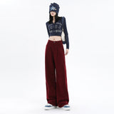 Autumn and Winter New Khaki Chenille Wide-Leg Pants Women's Small Maillard Pleated Casual Straight Long Pants