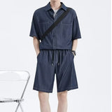 90s fashion men Short Sleeve Suit Men's Fashion Brand Hong Kong Style Casual Trendy Shorts Shirt with Handsome Loose Two-Piece Suit