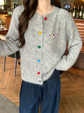 Fall street style Korean Style Top Sweet Colorful Buckle Puppy Embroidered Long-Sleeved Sweater Cardigan Women's 2024 Autumn