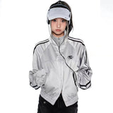 korean fashion American Retro Hot Girl Top Niche Design Double Zipper Casual Sports Jacket Silver Gray Short Coat for Women