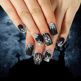 long 24Pcs Halloween Black Ghost Long Ballet False Nails