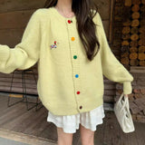 Fall street style Korean Style Top Sweet Colorful Buckle Puppy Embroidered Long-Sleeved Sweater Cardigan Women's 2024 Autumn