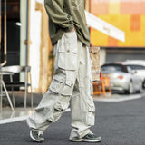 street fashion men streetwear American Retro Multi-Pocket Functional Overalls Men's Fashion Brand High Street Straight Loose Mop Wide Leg Casual Trousers