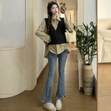 misunderstood outfit Spring New Korean Style Loose Fashion Striped Fake Two-Piece Stitching Shirt Maternity Top