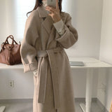 Womens fall fashion Korean Style Chic Autumn and Winter Soft Wool Belted Long Coat