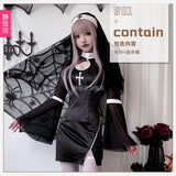 Halloween Women's Outfits Idea Gothic Style Costume Vampire Nun Costume Cross Dark Dress