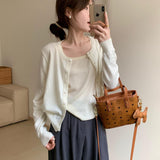 fall fits All-Matching Fashionable Wool All-Matching Short Cardigan 2024 Spring New Korean Style round Neck Elegant Slimming Sweater Top