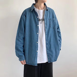 guys fashion casual Trendy Brand Denim Shirt Men's Long-Sleeved Spring and Autumn Korean Style Trendy Handsome Casual Jacket Ruan Handsome Blue Shirt Men