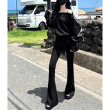 off shoulder  Air Layer off-Shoulder Flared Pants Suit Casual Women's American Style Loose Lazy Style Slimming Elegant Autumn 