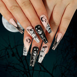 long 24Pcs Halloween Black Ghost Long Ballet False Nails