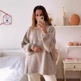 sweater outfits Autumn and Winter New Loose Half Turtleneck Commuter Style Fake Reverse Wear Knitted Pullover Solid Color Sweater for Women