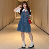 teacher outfits Plus Size Denim Suspender Skirt Women's Summer Sense Niche Retro Younger Skirt