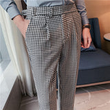 90s fashion men Naples Suit Pants Houndstooth Casual Pants Business Casual Mid-High Waist Fashionable Long Pants Men's Suit Pants