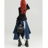 grunge outfits New Style Belt Cool Chic Irregular Denim Skirt Spring and Summer Design Slimming Frayed Fringe Long Skirt