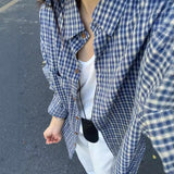 Fall street style Korean Plaid Shirt Women's Early Autumn New Versatile Loose Lazy Style Top Outer Plaid Shirt Coat