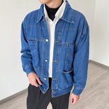 winter outfits men Retro Dark Blue Denim Coat Men's Fashionable Korean Style Spring and Autumn Loose Lapel Multi-Pocket Casual Workwear Autumn and Winter