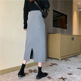 Fall Women's Outfits Idea Skirt Spring Versatile Black Split Knitted Skirt Women's Mid-Length High Waist A- line Slimming Hip Skirt