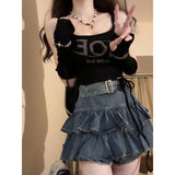 y2k outfits Hot Girl Style Ruffled Skirt Denim Women's Summer New High Waist Slimming Design Versatile Word Skirt