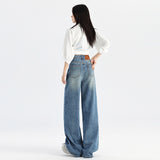 y2k outfits Fall Women's Street Style Retro Washed Wide-Leg Jeans Women's Autumn New High Waist Loose Slimming Straight Tall Mopping Pants