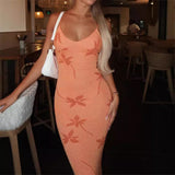 dress Fashion New V-neck Printed Suspender Maxi Dress Ladies Elegant Slim High Waist Holiday Style Dress