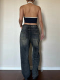 baggy American Retro White Elastic Straight Loose Jeans Women's Slim Fit Loose Slimming High Waist Smoke Tube Trousers