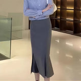 Fall Women's Outfits 2024 Winter New High Waist Pleated Mid-Length over-the-Knee Woolen Split Sheath Skirt for Women