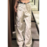 Toleet tomboy outfit American High Street Retro Multi-Pocket High Waist Loose Wide Leg Denim Pants