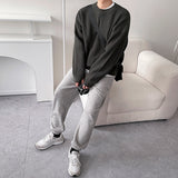 90s fashion men Myq round Neck Sweater Men's Autumn and Winter Korean Style Loose Lazy Trendy All-Match Solid Color Pullover Long Sleeve Sweater